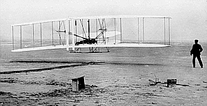 The first manned flight in history: December 17, 1903. At 10:35 a.m. The distance covered was 120 feet, time aloft was 12 seconds.